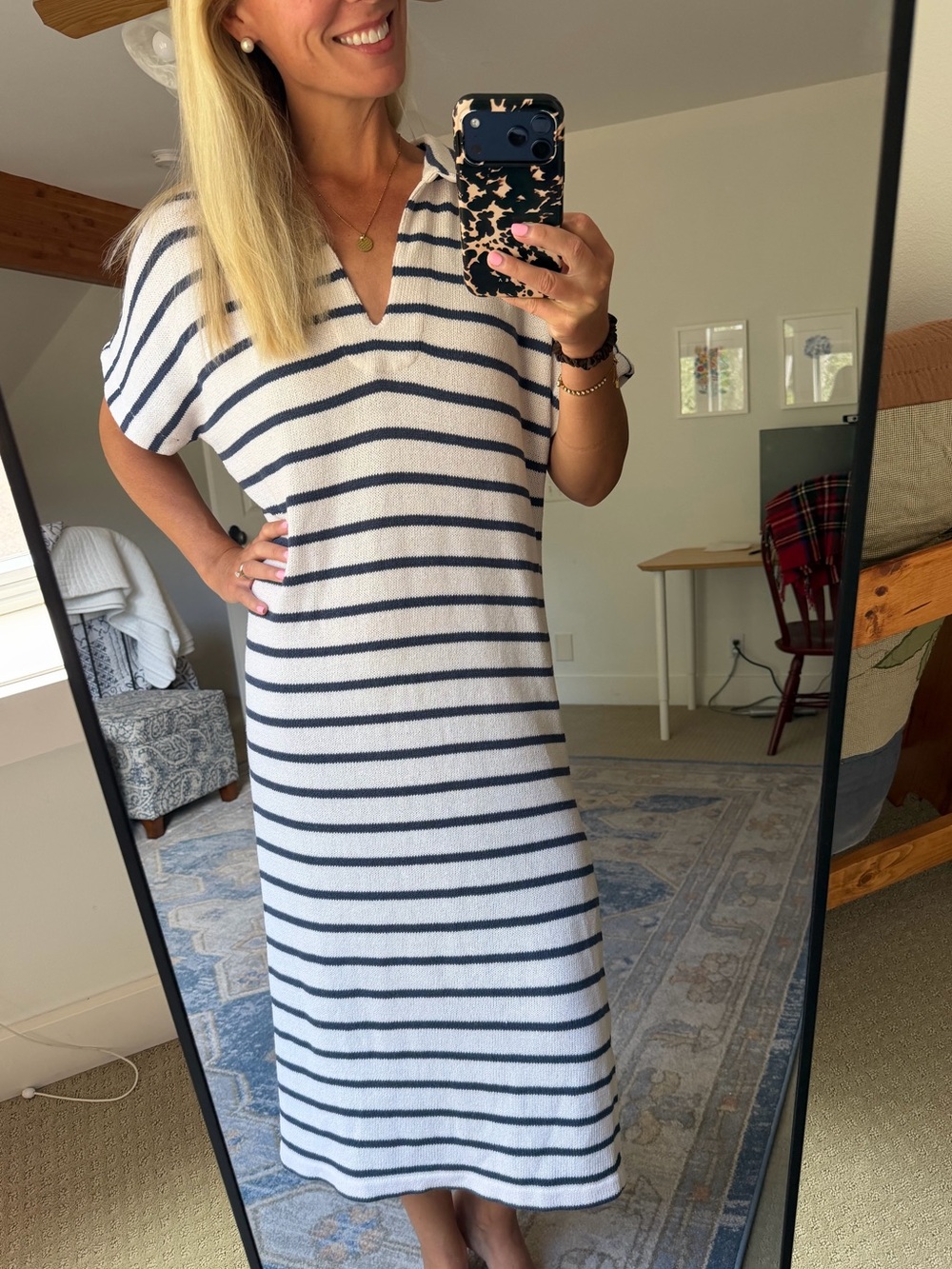 Pomander Place- Tuckernuck Maren Polo Dress in French Stripe Knit, Size M/L